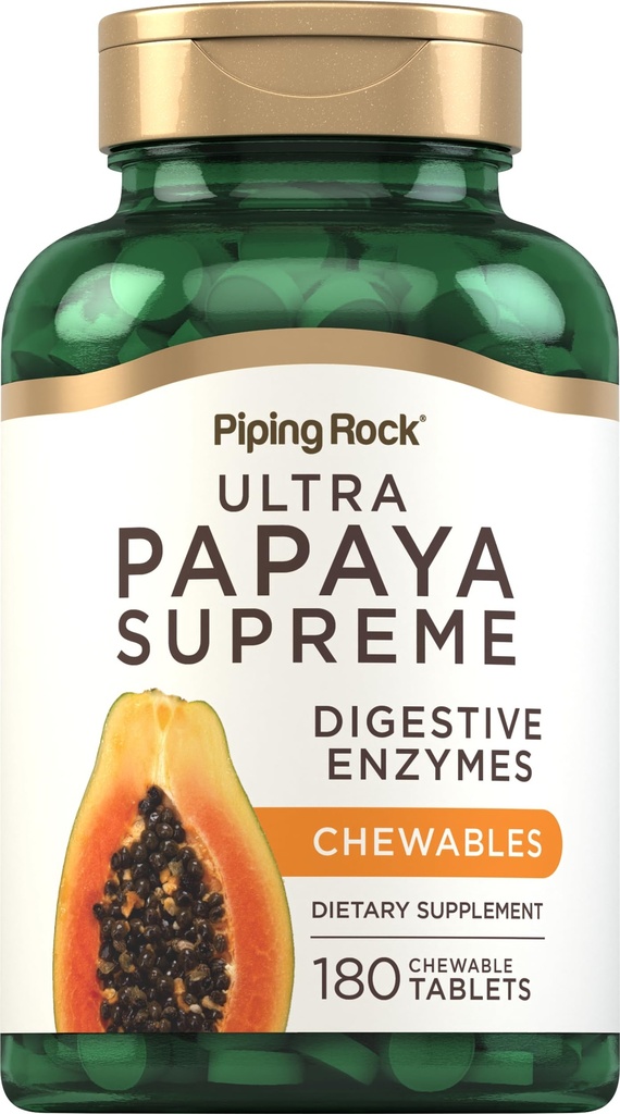 Piping Rock Papay Discompensative Enzymes Kauwtabletten 180 Tabletten Supplement voor vrouwen en mannen 