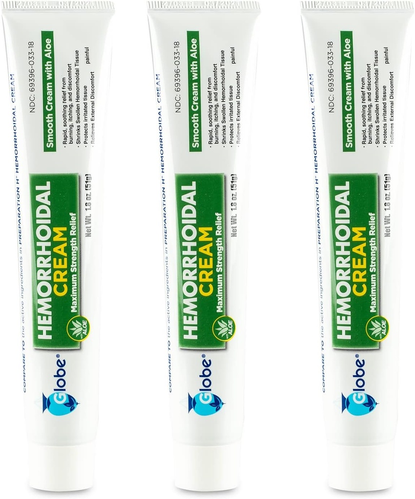 Globe (3 Pack) Aambei Cream, Relief with Aloë, (1.8 Ounce Tube) Relief of Aambeien, Piles, Jeuk, Burning, Ongemak, & More