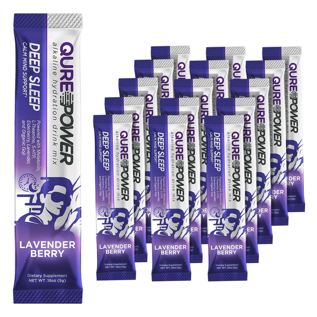 QURE Deep Sleep Aid Drink Mix w/5mg Melatonine & L-Theanine for Stress Relief 