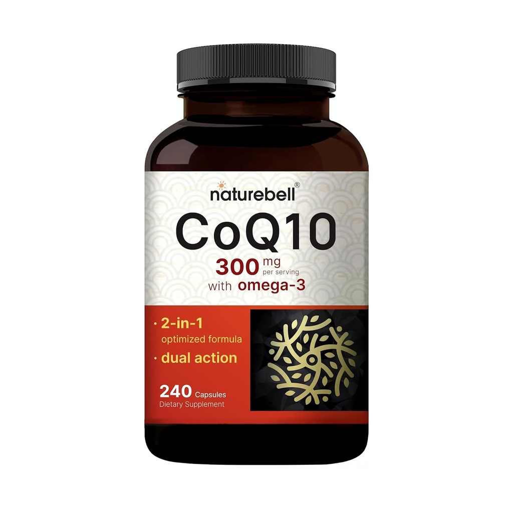 NatureBell CoQ10 300mg met Omega 3, 240 Capsules - 120 Day Supply 