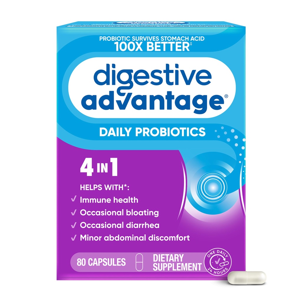 Digestieve Voordelen Probiotica voor de spijsvertering van de gezondheid, Dagelijkse Probiotica voor vrouwen & mannen, Ondersteunt Gut Health, Occasional Bloating & Diarree, Minor Abdominal Discomfort, & Immune Support, 80ct Capsules