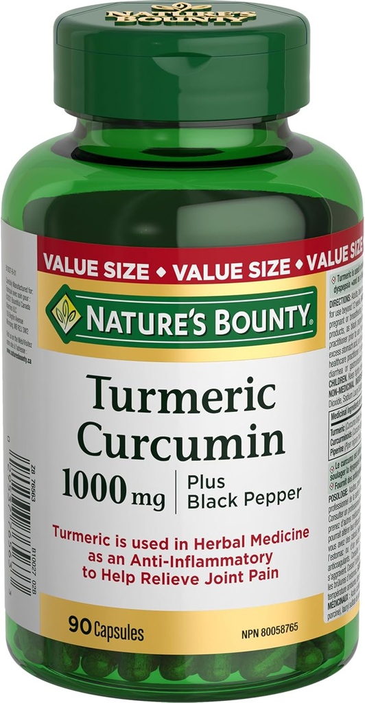 Nature's Bounty Kurkuma Curcumin 1000mg Plus Black Pepper, 90 Capsules