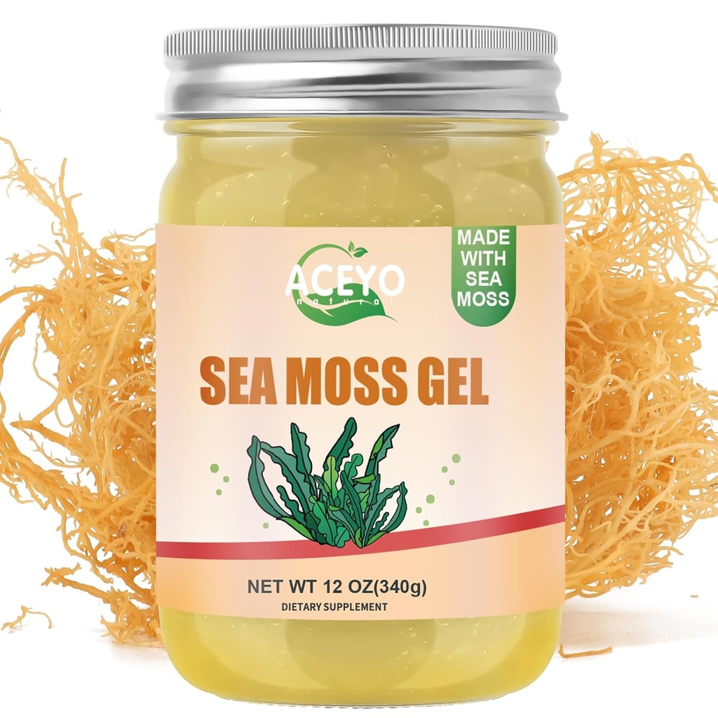 ACEYO (12 OZ gel de mousse de mer biologique cru végétalien naturel de la mer irlandaise Gel pour les femmes hommes 102 vitamines et minéraux sauvages récoltés original aromatisé non-OGM