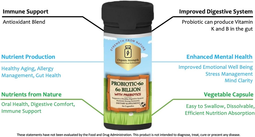 Probiotica 60 Capsules: Voed uw darmen voor optimale spijsverteringsgezondheid met een eigen mengsel van 60 miljard CFU (60 telling)