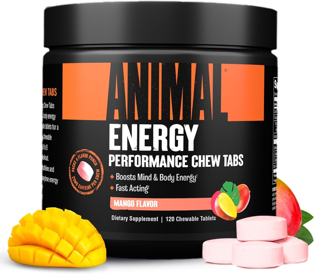 L'énergie animale Chews, l'énergie à action rapide avec caféine, nootropiques et sel de mer pour la mise au point et la pré-entraînement - Pratique et délicieux Chews Format - Mango