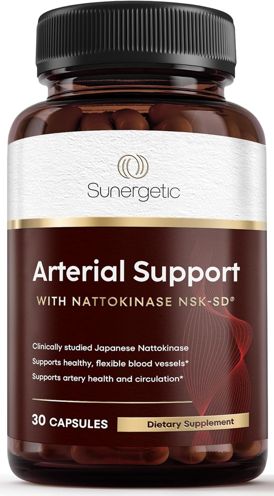 Sunergetic Premium Nattokinase Supplement for Arterial Support - Nattokinase 2000 FU (NSK-SD) Pycnogenol, Granaatappel & Beet - 100mg Nattokinase for Artery Health, Heart & Blood Ships-30 Capsules