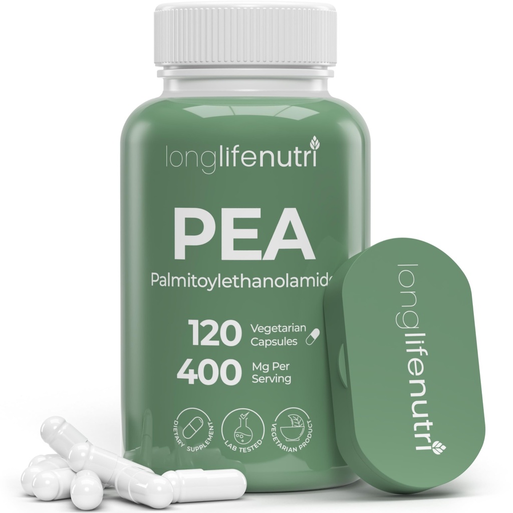 LongLifeNutri Palmitoyléthanolamide (Pea) 400mg - 120 Capsules végétariennes, Supplément biologique pour la gestion des désagréments, 4-mois d'approvisionnement, laboratoire testé, fabriqué aux États-Unis