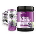 Optimum Nutrition Amino Energy Poudre: Concord Raisin (65 portions) avec Essential Amino Energy Plus Electrolys Sparkling Drink: Raisin (12 Canettes) - Pack d'emballage