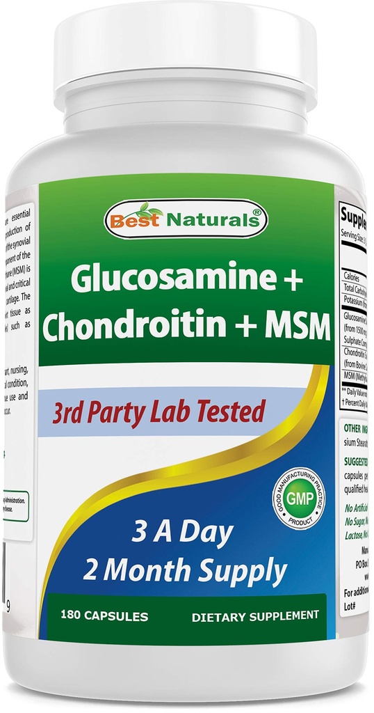 Best Naturals Glucosamine Chondroitin en MSM (Non-GMO) - Bevordert Joint Health - 180 Tel.
