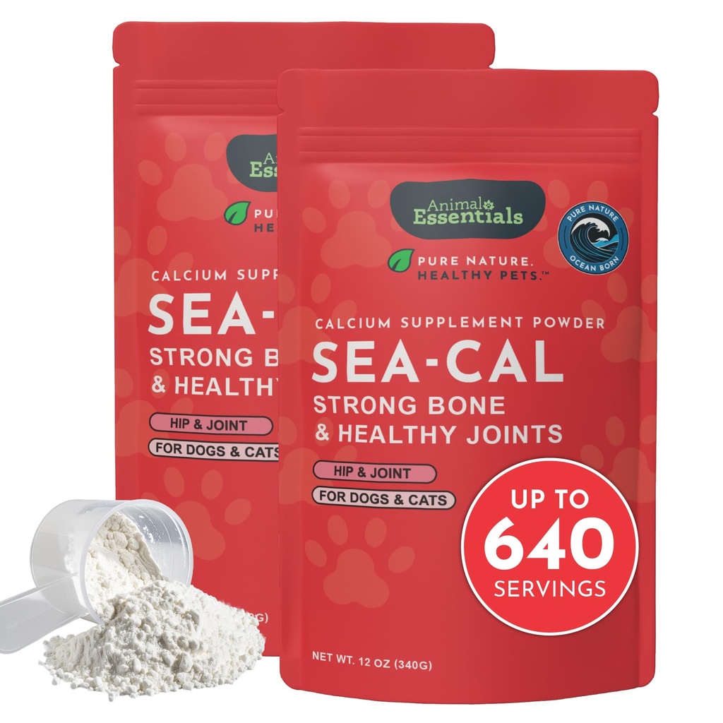 Animal Essentials Sea-Cal - Pure Seaweed Calcium Powder for Dogs with Magnesium, Joint Supplement for Dogs & Cats for Healthy Bones & Teeth, Joint Health, Ijslands Seaweed Calcium - 12 oz (Pack of 2)