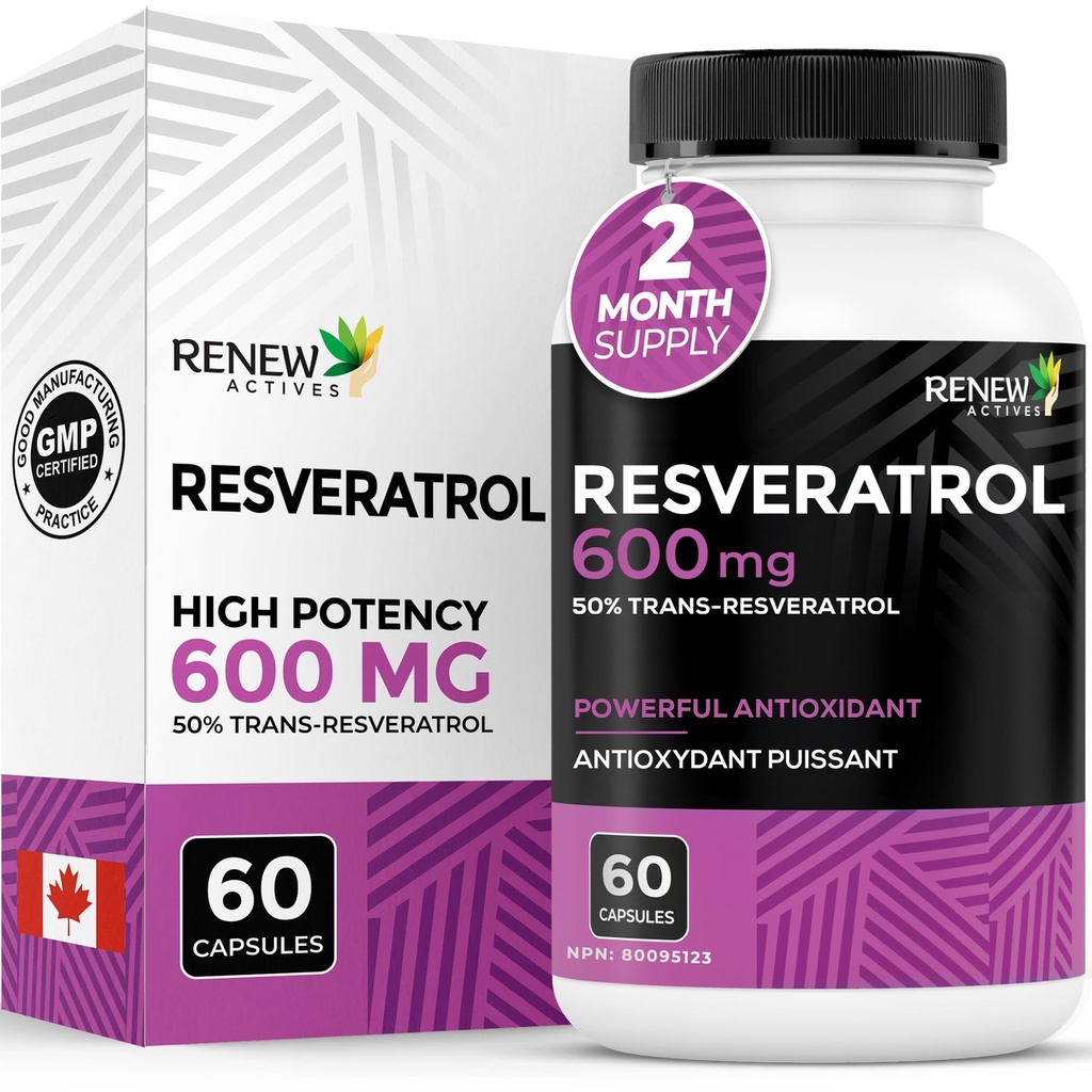 Renew Actives Resveratrol Supplement 600mg per Serving - High-Potency Antioxidant Complex met 50% Trans-Resveratrol 