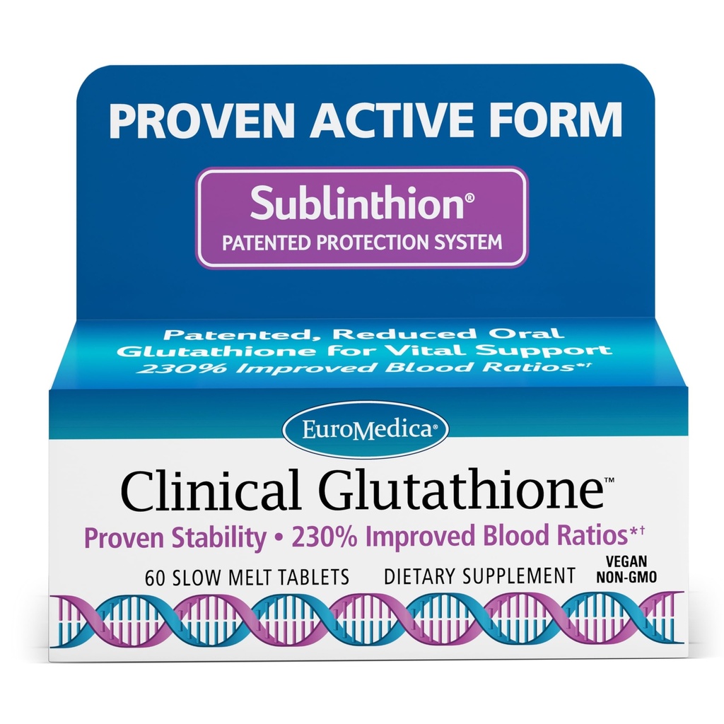 EuroMedica Clinical Glutathione - Antioxidant Supplement for High Absorption - Dietary Supplement with L-Glutathione - Vegan Supplement to Support Cell Health - 60 Slow Melt Tablets