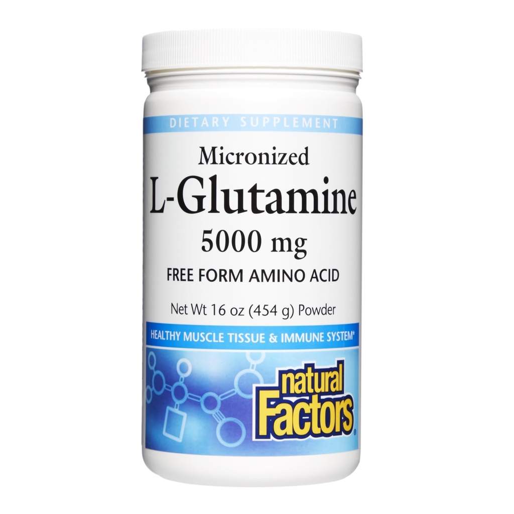 Natuurlijke factoren Micronized L-Glutamine 5.000 mg poeder - Gemakkelijke Absorptie Gut Health Ondersteuning Supplement - Poeder Aminozuur supplement ondersteunt spierherstel - 16 oz (90 porties)