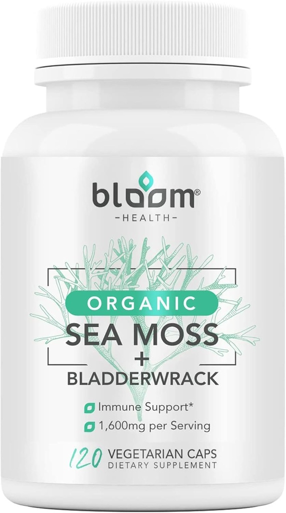 Sea Moss Supplement - La mousse naturelle irlandaise pour le soutien immunitaire - Capsules Seamoss non OGM pour la santé thyroïde - Pilules Vegan Raw Seamoss avec poudre naturelle - 120 capsules végétariennes