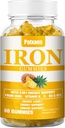 1 Pack 100MG Iron Supplement Gummies for Women & Men - with Vitamin A, C, B - Energy Support for Iron Deficency, Anemia, Adults & Children, Ananas Flavor Gummy, 60ct.