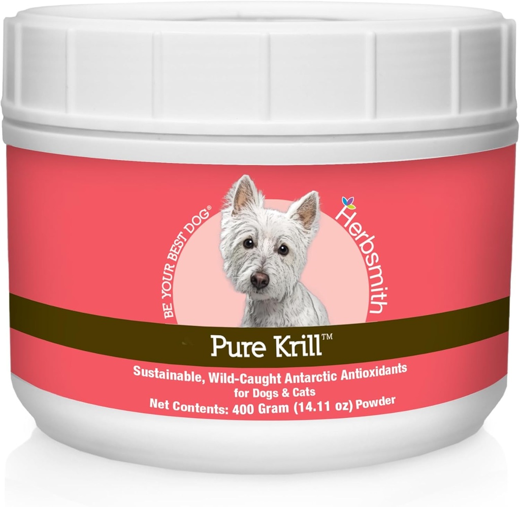 Herbsmith Pure Krill - Wild-Caught Antarctique Krill - Juste 1 Ingredient - Astaxanthine pour chiens - Oméga 3 prêt à l'emploi – Alternative à l'huile de krill pour chiens - 400g