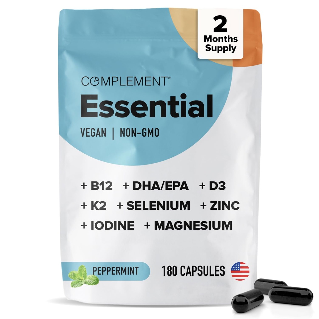 Complément Multivitamine végane essentielle pour les hommes et les femmes (60 portions, 180 capsules) avec Omega-3 DHA & EPA, B12, Vitamine D3 & K2, zinc, sélénium, magnésium, iode - Soutient l'immunité et la santé globale