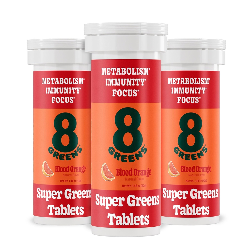 8Greens Supergreens Comprimés SuperGreens Poudre SuperGreens Comprimés SuperGreens, Métabolisme Immunité et Focus, Verts quotidiens Comprimés effervescents, Organiques: Aloe Vera, Spiruline, Chlorella, Blood Orange, 30 portions