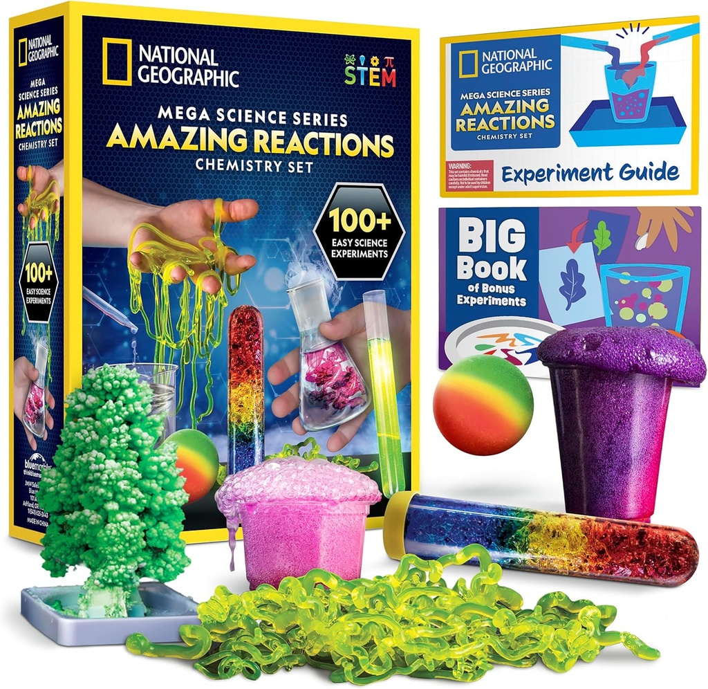 National Geographic Amazing Chemistry Set - Kit de chimie avec 45 expériences scientifiques incluant la croissance en cristal et les réactions, kit de science pour les enfants, cadeau STEM pour les garçons et les filles (Exclusif)