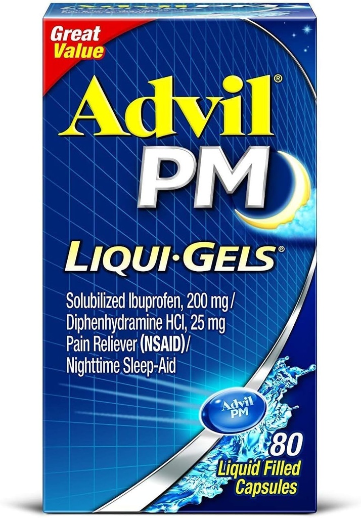 Advil PM Ibuprofen 200 mg Liqui-Gels 80 ea (verpakking van 4)