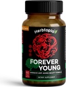 Forever Young Longevity Supplement for Immunity, Anti Gray Hair, Telomere Verlengen & Happy Mood w/Ginseng, Astragalus, Lions Mane, Reishi Mushroom, Codonopsis Biologische - 60 Caps