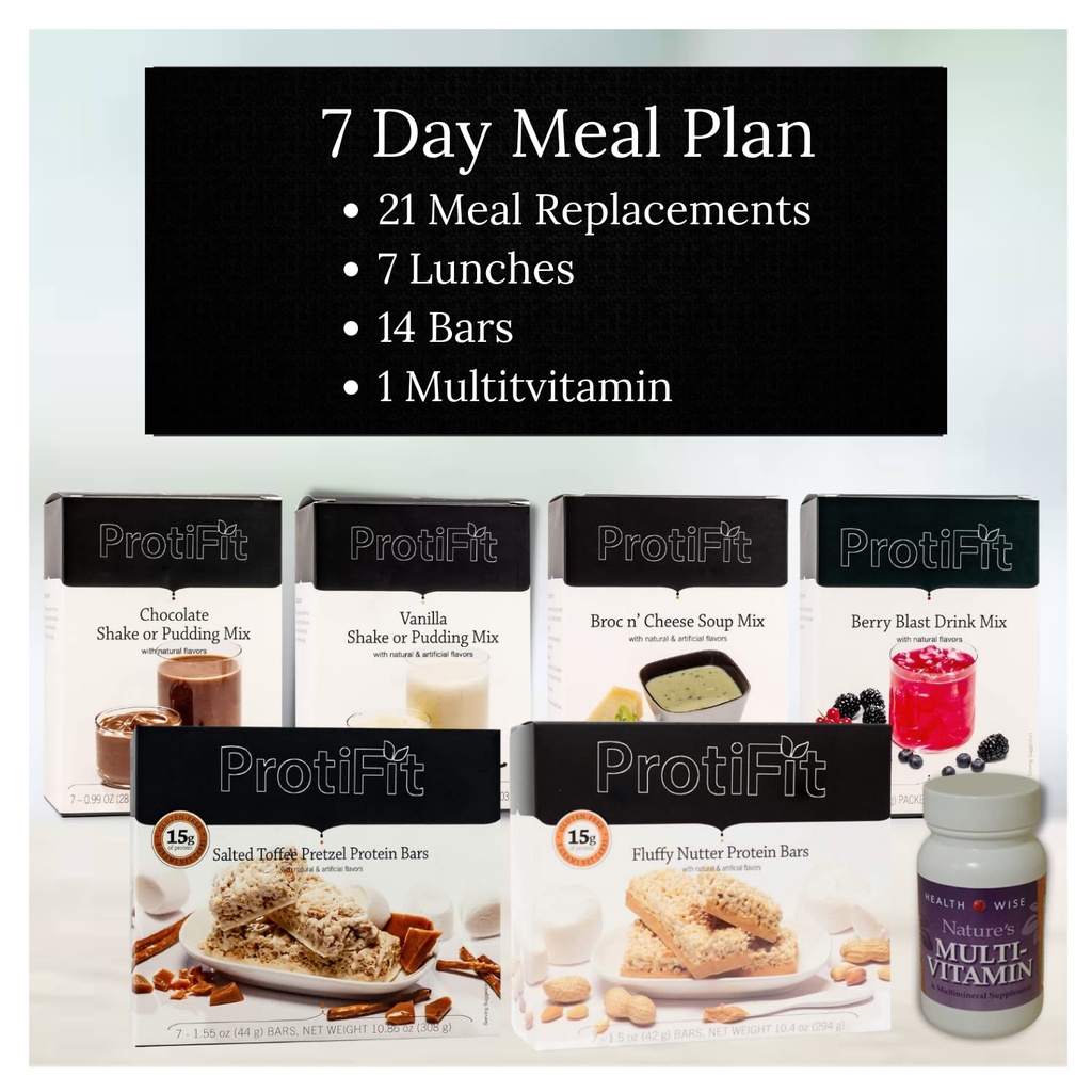 PROTIFIT - Kit de démarrage de plan de repas haute teneur en protéines, 15g Protéines suppléments et collations, 30 jours Multivitamine, Idéal Protein Compatible (7 Day Kit)