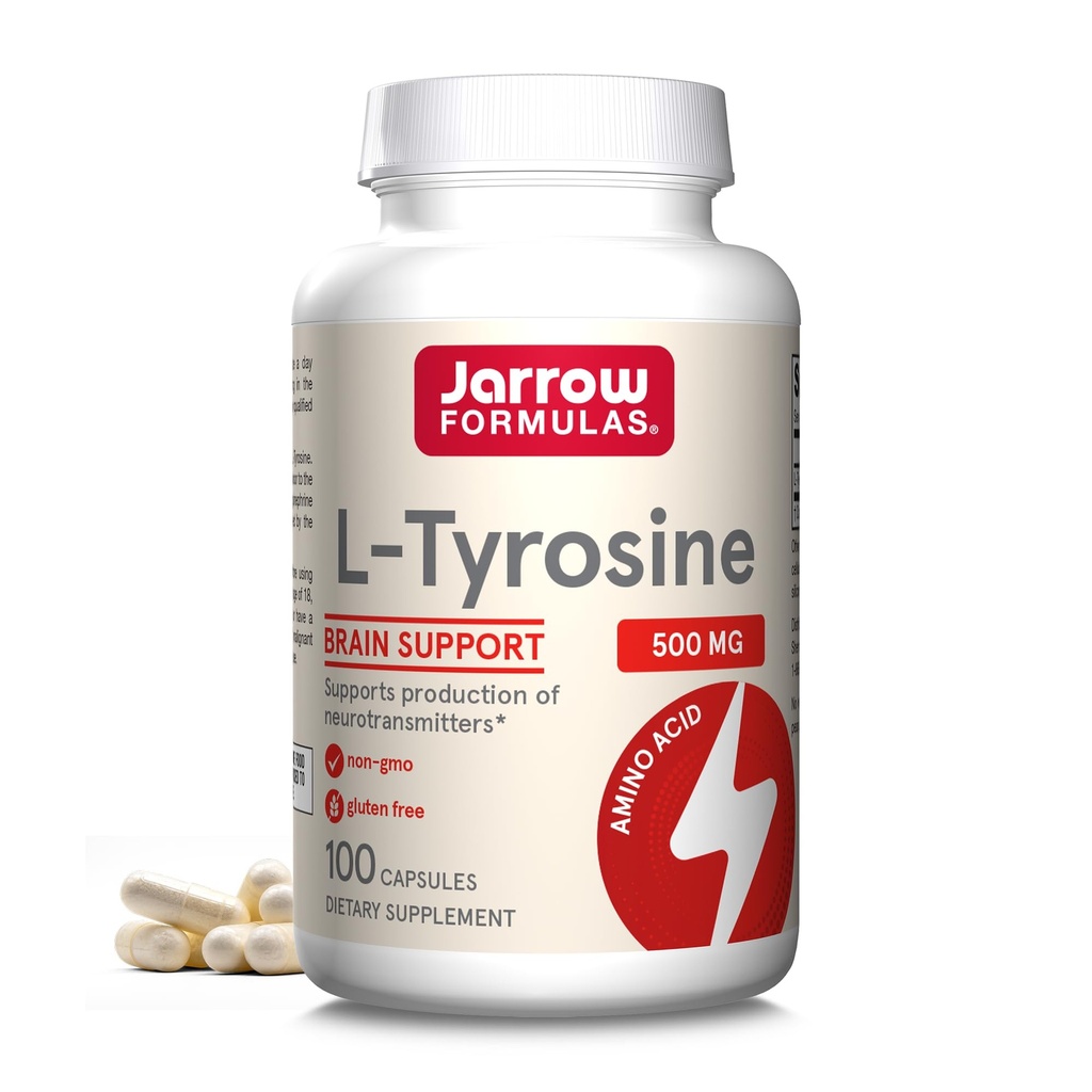 Jarrow Formulas® L-tyrosine 500 mg, Dieetsupplement, Aminozuursupplement voor Brain Health Support, 100 capsules, 100 dagen levering