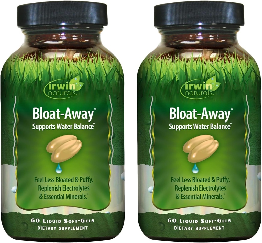 Irwin Naturals Bloat-Away - waterbalansondersteuning - Replenish Electrolytes & Essential Minerals - 60 Liquid Soft-Gels - 2 Pack