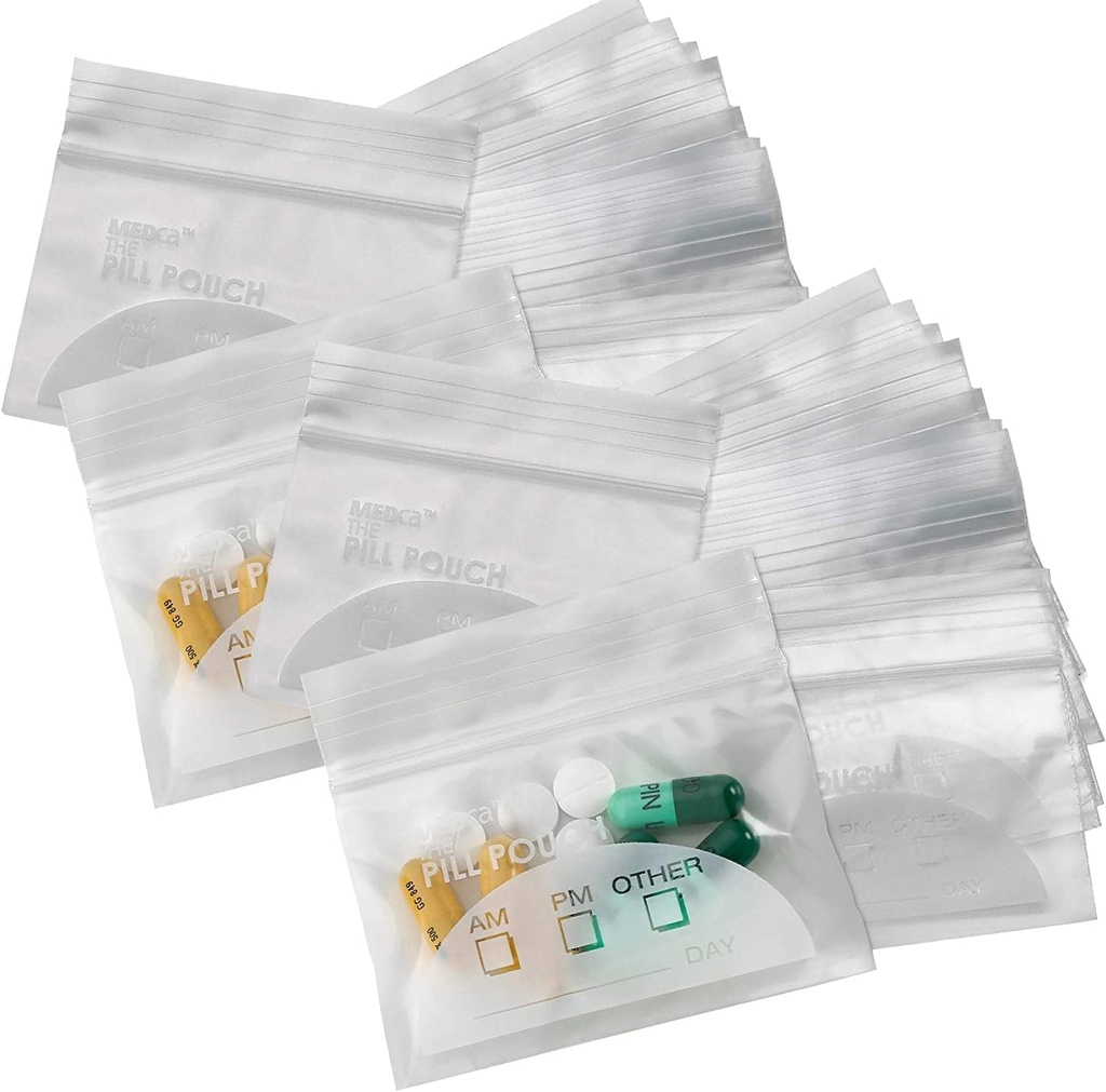 Sacs de poche à pilules - (paquet de 150) 3" x 2,75" - BPA sans sac de fermeture à glissières jetables en poly, quotidien AM PM Travel Medicine Organizer Storage Poches, le meilleur transparent réutilisable avec des étiquettes écrites