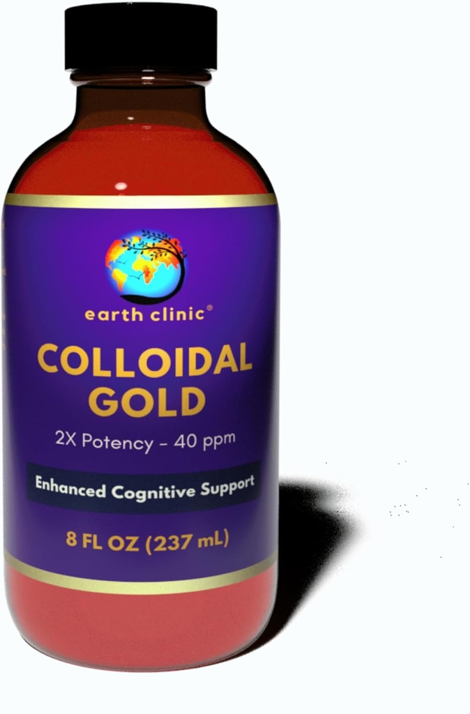 Earth Clinic ® Collective Gold - 2X Concentrated 40 ppm, 8 fl oz Amber Bottle for Enhanced Brain Health & Cognitive Support