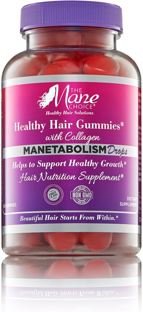 De Mane Choice MANETABOLISM druppelt gezonde haarvitaminen met collageen (60 Gummies) haar huid en nagels vitamines, haar voeding supplementen voor vrouwen & mannen voor langere, dikker en gezonder haar