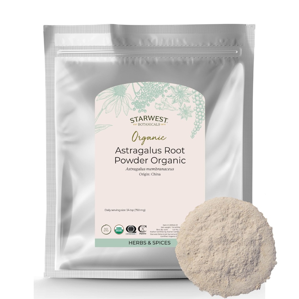 Starwest Botanicals Biologische Astragalus Root Powder - Gedroogde kruiden voor thee, Natuurlijke Immune Support, bevordert Wellness, Gecertificeerde Koosjer, Niet-GMO- Bulk 1 lb Bag