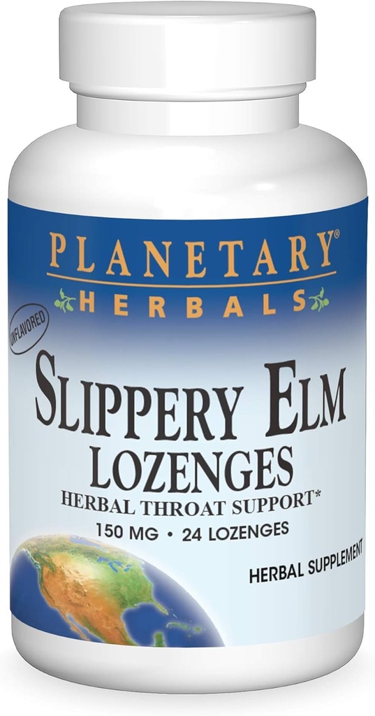 Planetaire kruiden Slippery Elm Lozenges, Herbal Throat Support, 24 Lozenge
