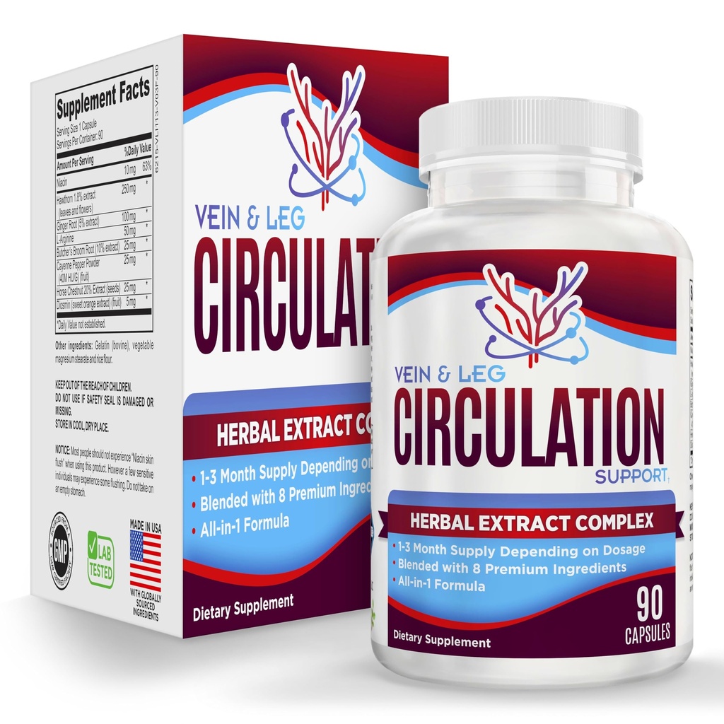 Vein & Leg Circulation Supplement (All-in-1) Health Support with 8 Active Ingredients 