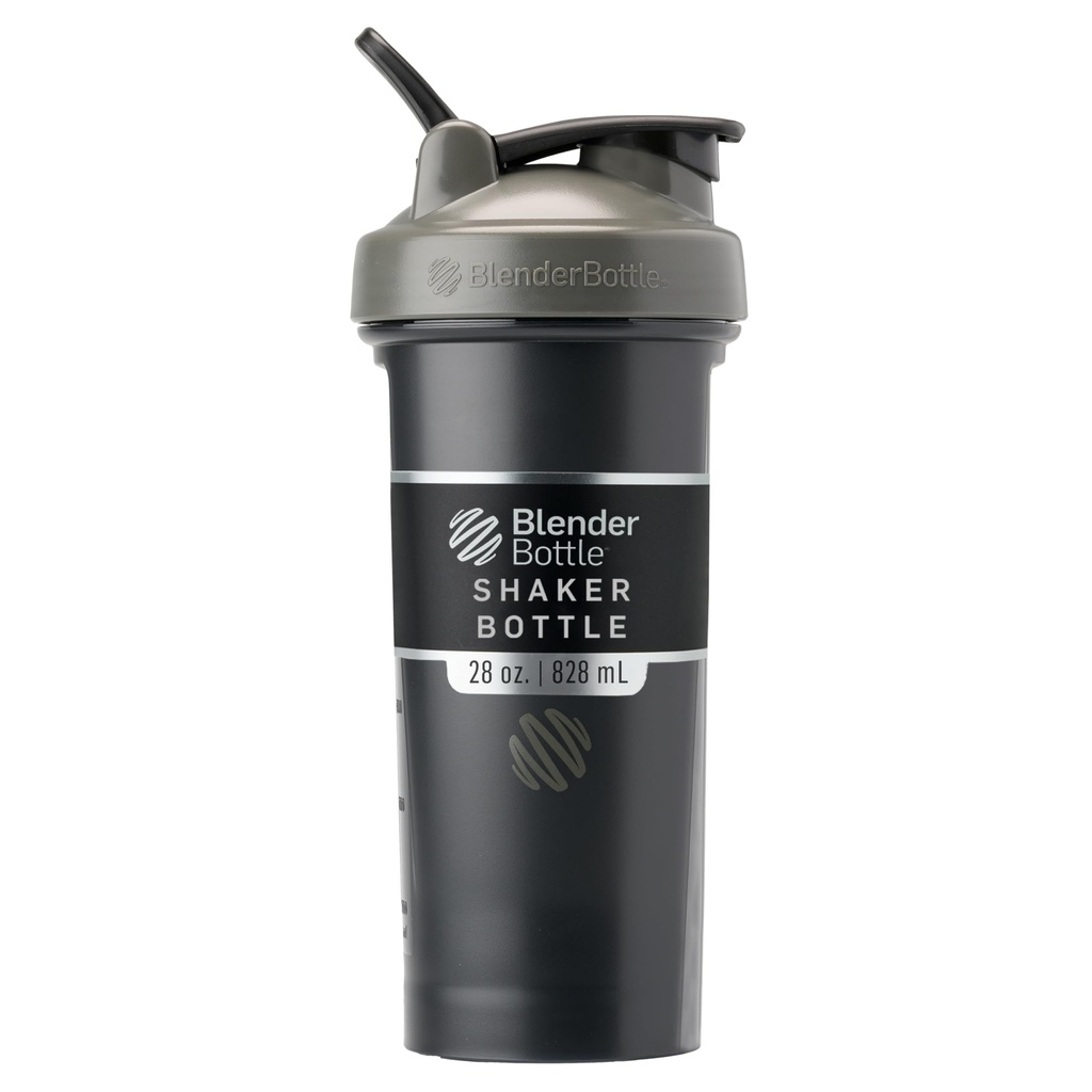 BlenderBattle Classic V2 Shaker Bottle Perfect voor eiwitshakes en pre-workout, 28-ounce, grijs/zwart, zwarte schaduw
