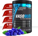 VASOBLITZ Award Winnen van Dual Nitric Oxidation Pre Workout met NO3T Arginine Nitride,L-Citrulline,Betaine Anhydrous,Calcium Lactaat,Caffeïnevrij voor spier-endurance(30 Serving) (Blue Raspberry)