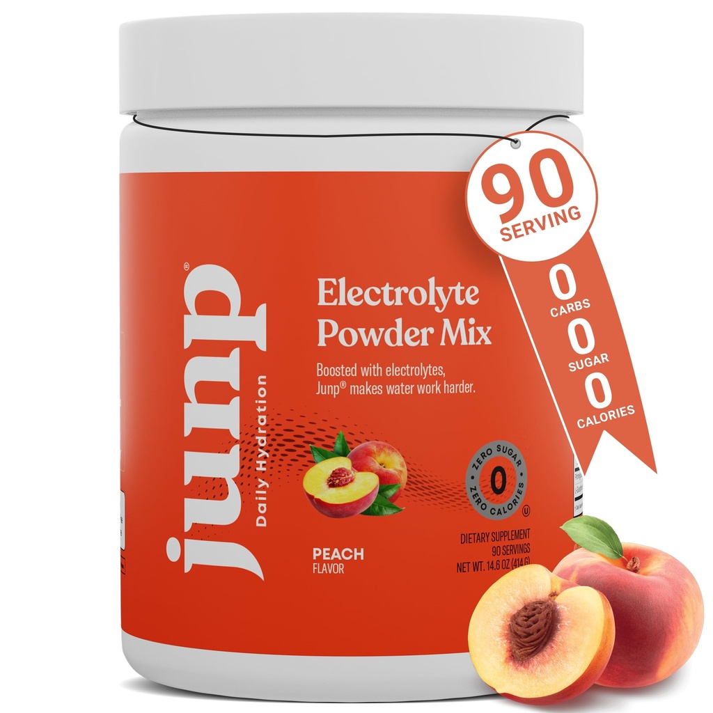 JUNP Electrolytes Poeder Geen suiker Geen Carbs, Orchard Fresh Juicy Peach Keto Electrolyte Drink Mix, Kalium & zout Hydration Powder Electrolytes Zero Calorie Sugar Free Electrolyte Powder, 90 Servers
