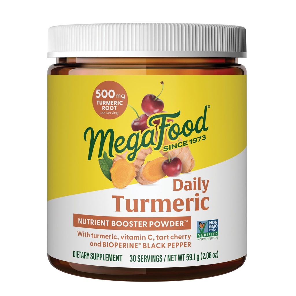 MegaFood Daily Kurkuma Nutriënt Booster Powder - Kurkuma supplement -met zwarte peper Extract, Tart Cherry & Vitamine C - Vegan - Made Without 9 Food Allergens - 2,08 Oz (30 Servings)