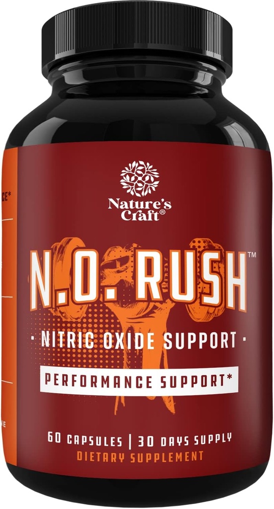 Nitric Oxide Support Pillen - Natural Workout Supplement & Oefening Enhancer - Boost Energy Strength Recovery Muscle Builder - Pure L-Arginine & L-Citrulline Amino Acid Capsules - by Natures Craft