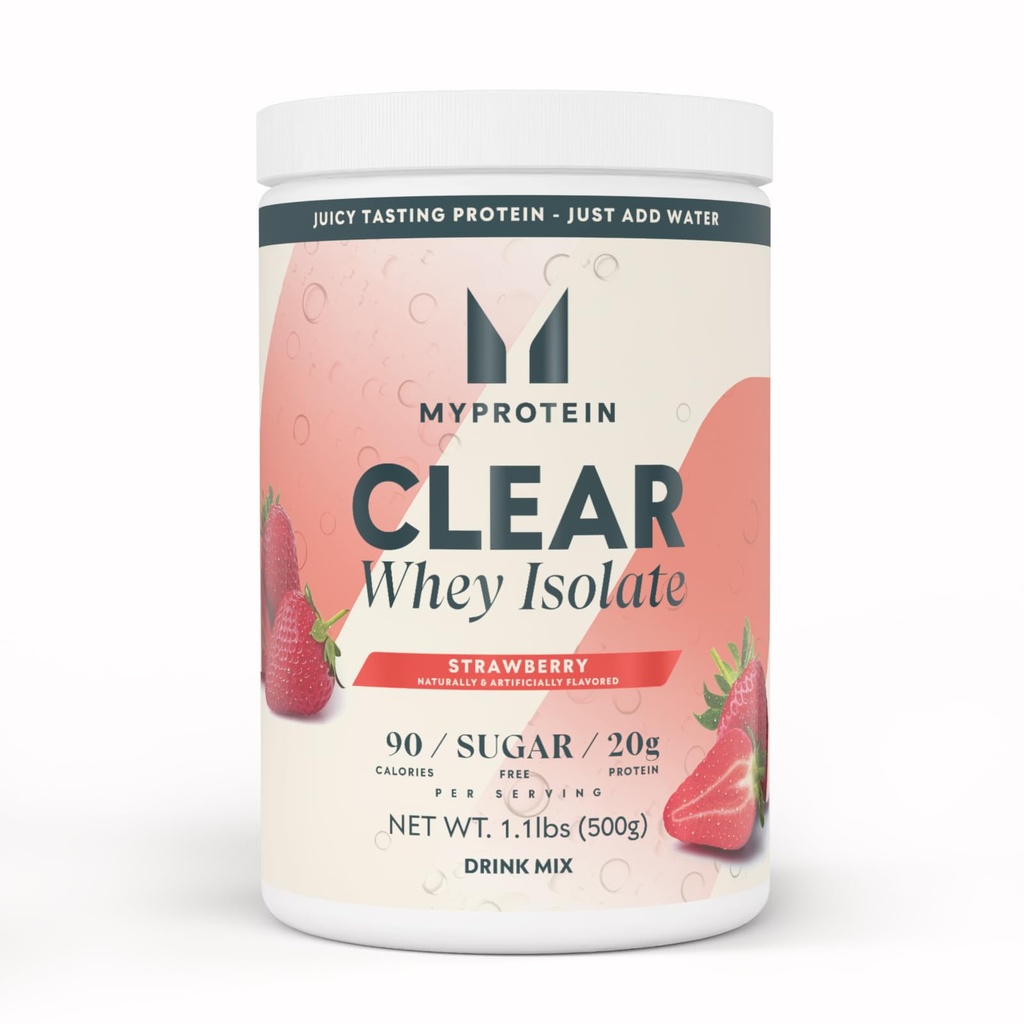 Myprotéine pur Whey Isolate Protéines Poudre, 1,1 Lb (20 portions) Fraise, 20g de protéines par portion, Mélange de boissons naturellement aromatisées, Apport quotidien de protéines pour une performance supérieure