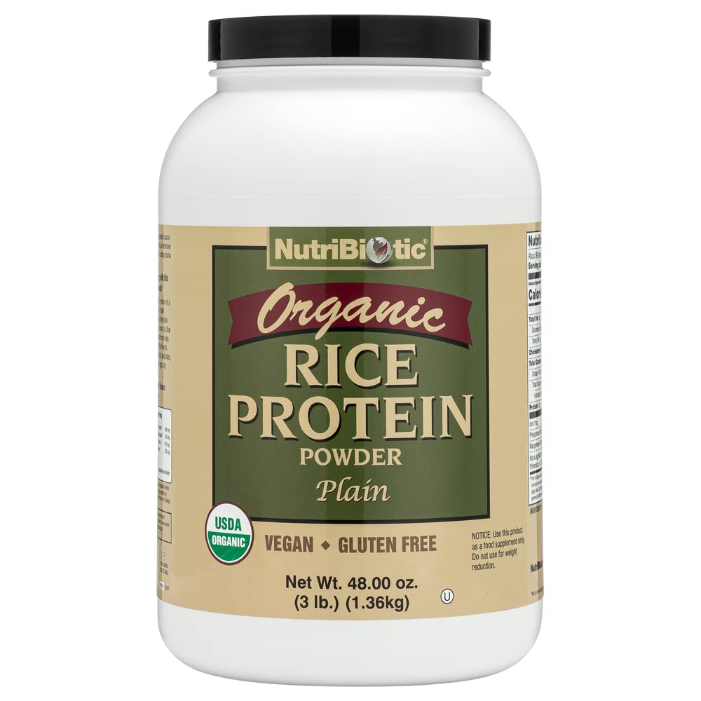 NutriBiotic Certified Organic Rice Protein Plain, 3 Pond Laag Koolhydraat Vegan Proteïne Poeder 