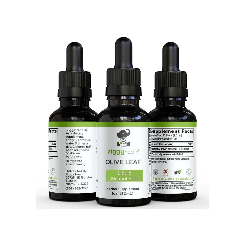 Olive Leaf Extract Liquid Tinctuur - Biologisch - Alcoholvrij Dieetsupplement - Extra sterkte - Cardiovasculaire en algehele gezondheidsondersteuning - Vegan - 1 oz door Ziggy Health