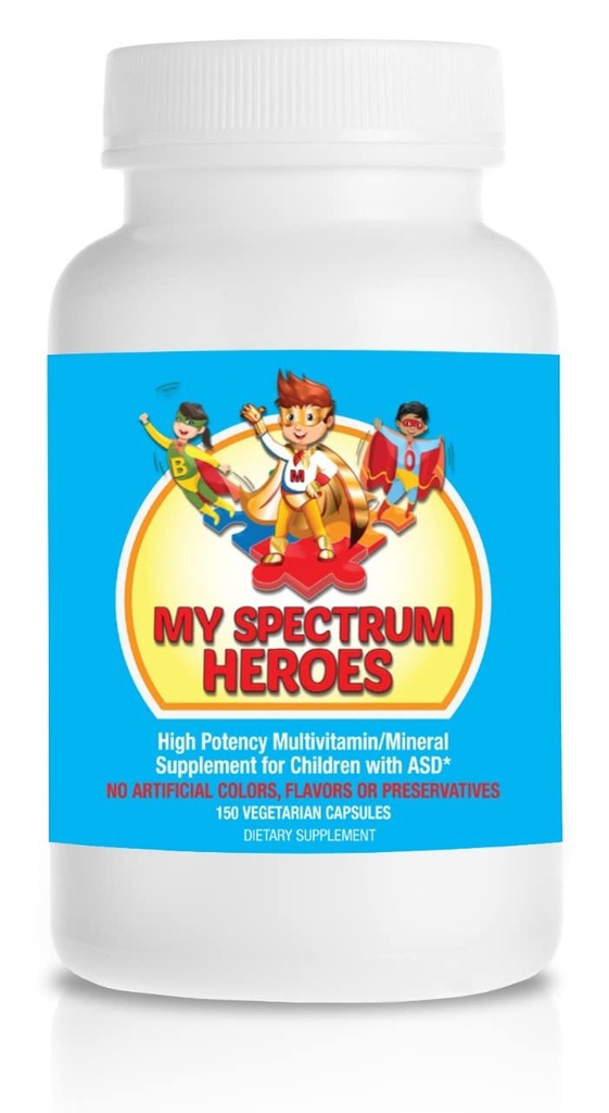 My Spectrum Heroes Children's Multivitamine Supplement - Acetyl-l-carnitine, Choline, Coenzyme Q10, Inositol, MSM, MTHF, NAC voor dagelijkse voedingshulp en cognitieve gezondheid (150 capsules)