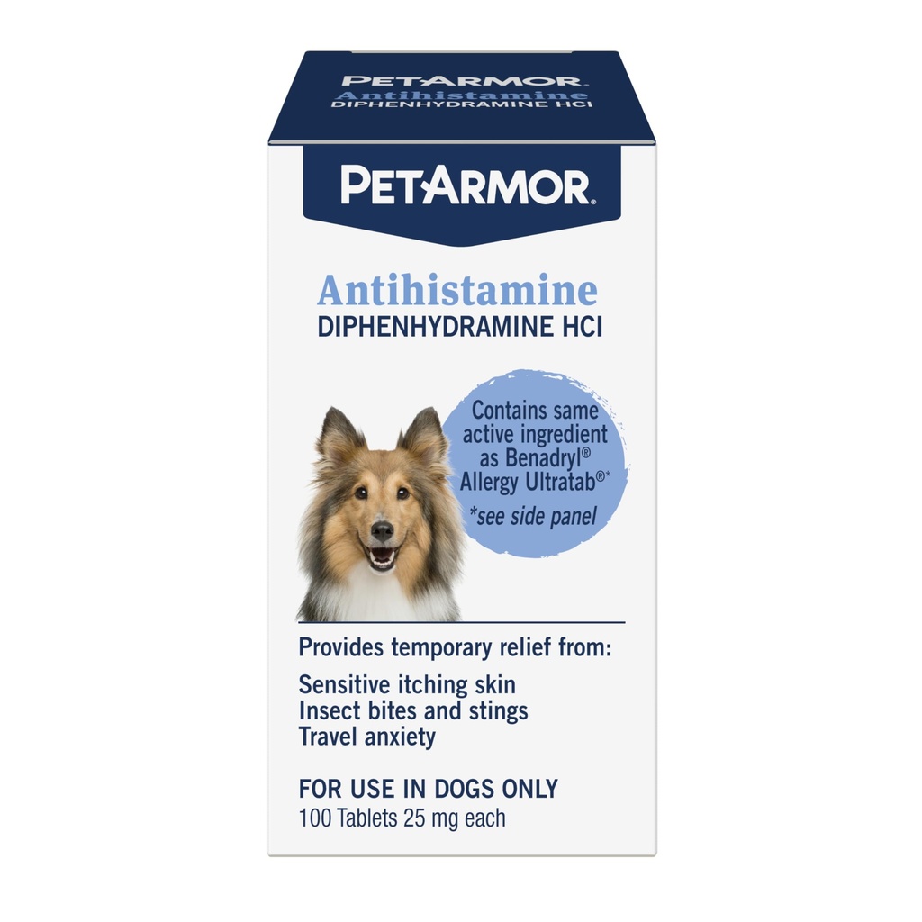 PetArmor Antihistamine Allergie Relief for Dogs, Easy-to-Use Allergie Medicine for Dogs, Anti-Itch Medicine Provids Relief from Insect Bites, and Stings, 100 Tablets