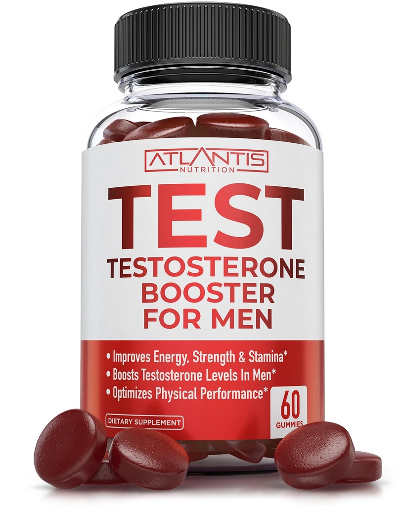 Atlantis Nutrition Testostérone Booster pour les hommes Gummies - Male Enhancement, stimule l'énergie, et optimise la performance physique Formuled w/Tribulus, Horny Goat Weed, Saw Palmetto, Maca Root - 60 Gummies