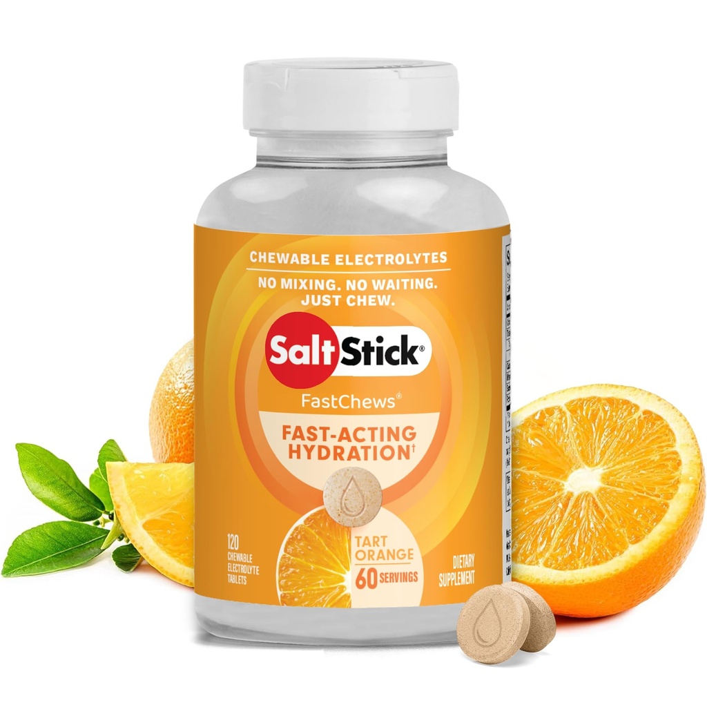 SaltStick Electrolyte FastChews - 120 Count Orange Smaak - Kauwbare Electrolyte tabletten voor hydratatie, Zout Tabs, Dehydratie Relief