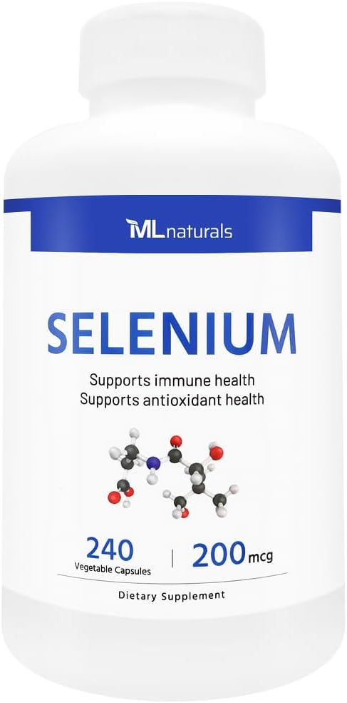 ML Naturals Sélénium 200mcg 240 Capsules végétales. Soutient la santé immunitaire, certifié NSF et conforme aux GMPc
