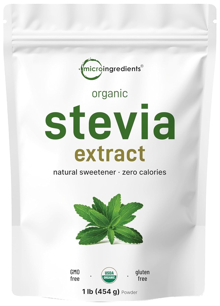 Pure Organic Stevia Powder, 1 pond (2,837 porties), Hoogste kwaliteit Stevia Green Leaf Extract Reb-A 
