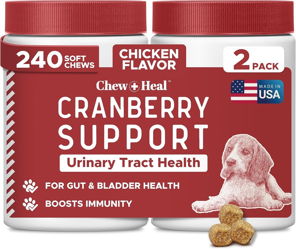 Hond UTI behandeling Cranberry Supplement voor honden, 240 Zachte Kauwen - Natuurlijke urinetrek infectie Ondersteuning en gezonde blaas controle 