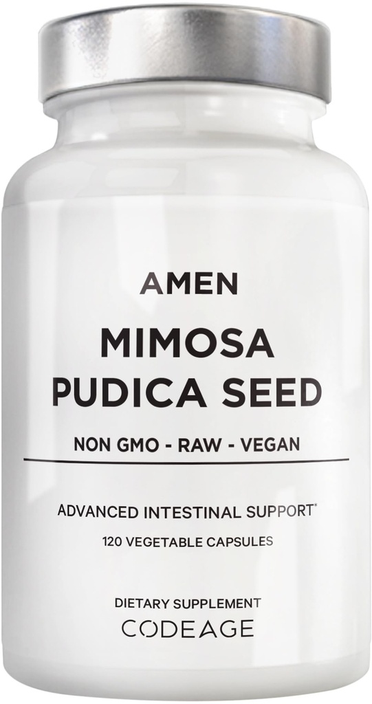 Amen Organic Mimosa Pudica Seeds Capsules, 2 mois d'approvisionnement, Vegan Mimosa Pudica Seed Plant Supplement - Mimosine Sensitive Plant Pills - Fat Soluble Dietary Supplement - Non-OGM & Vegan - 120 Capsules
